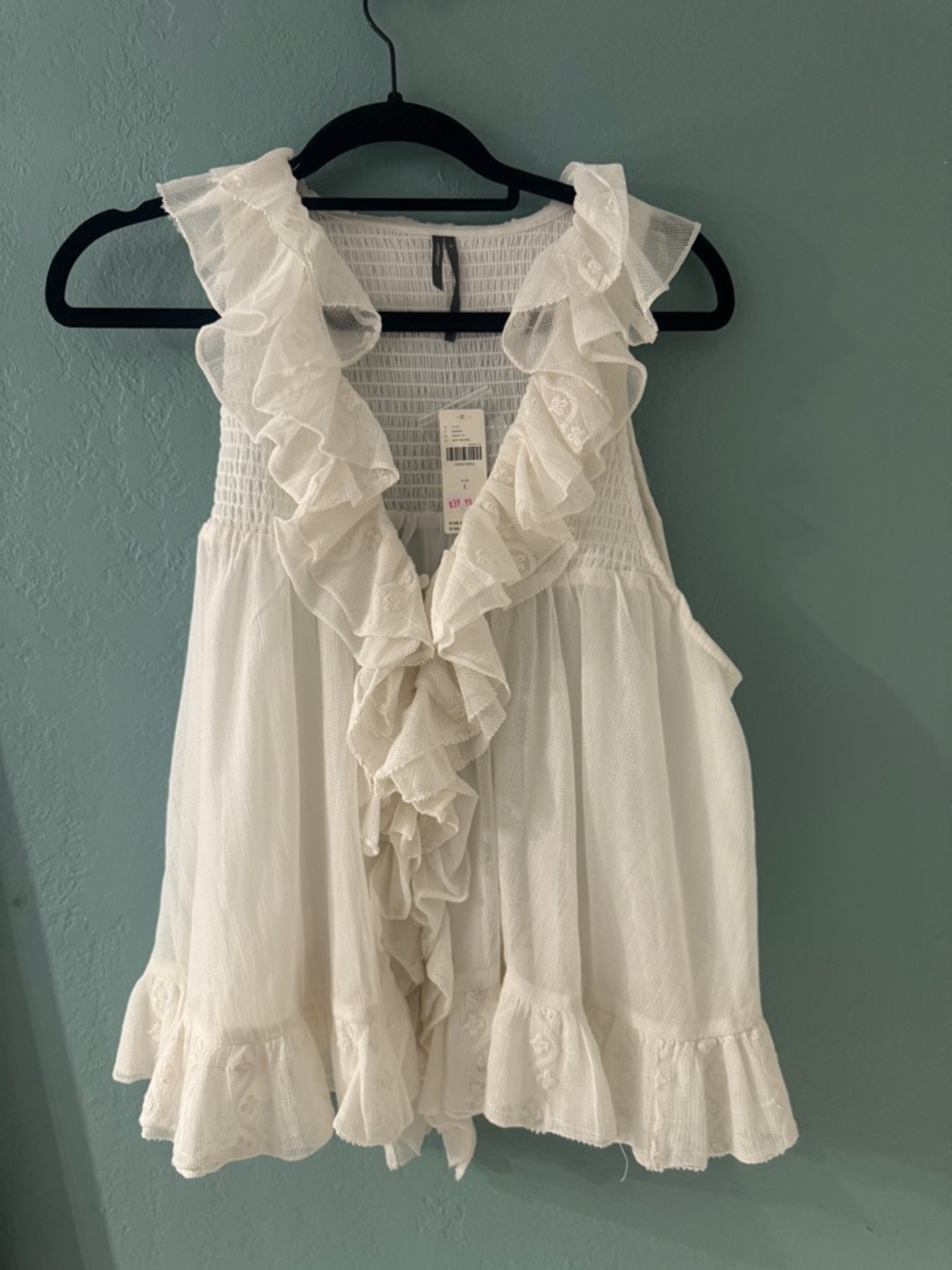 Anthropologie Ivory Ruffle-Trim Sleeveless Blouse